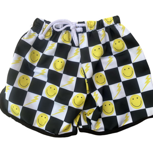 Checkered smiley swim shorts